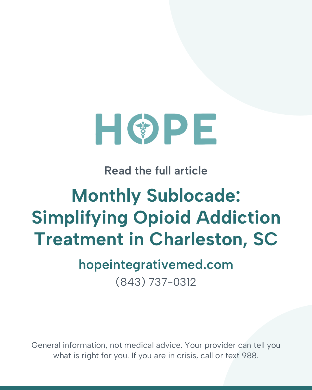 Read the full article: Monthly Sublocade: Simplifying Opioid Addiction Treatment in Charleston, SC.
