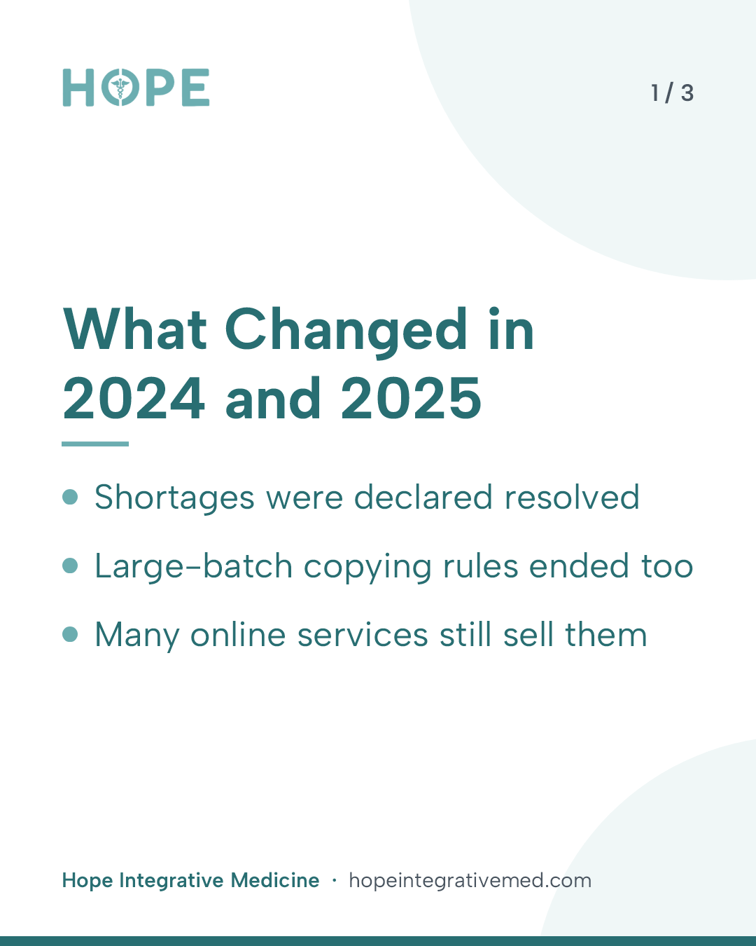 Card 1 of 3: What Changed in 2024 and 2025. Shortages were declared resolved. Large-batch copying rules ended too. Many online services still sell them.