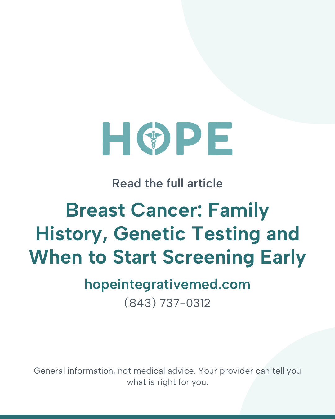 Read the full article: Breast Cancer: Family History, Genetic Testing and When to Start Screening Early.